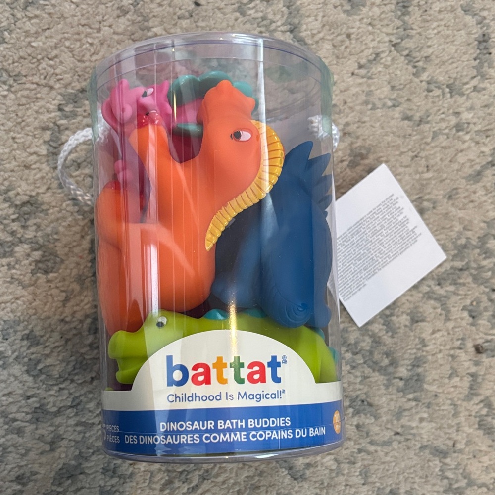 New - Dinosaur Bath Buddies - Colorful Orange, Blue, Green, Pink Toy Set